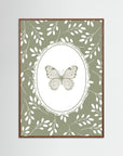 Green Butterfly Botanical Art Print | Children's Room Decor Oak Dark No border