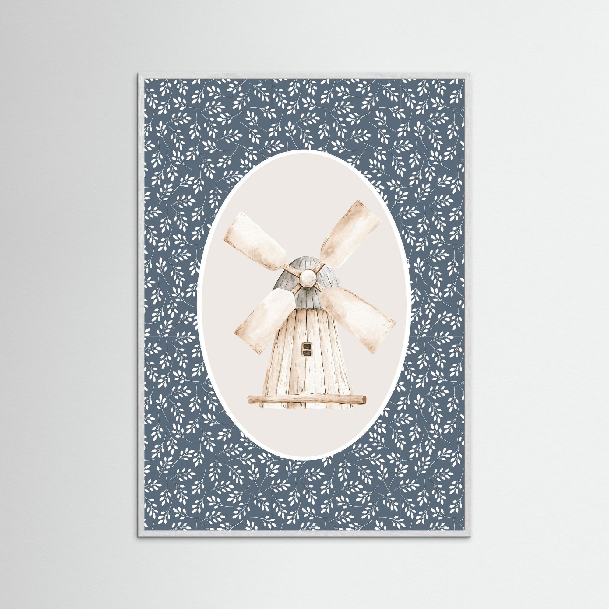 Windmill Art Print | Children's Room &amp; Nursery Wall Art White Wood