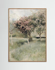 Antique Blossom Tree Field Vintage Wall Art Oak Nature No border