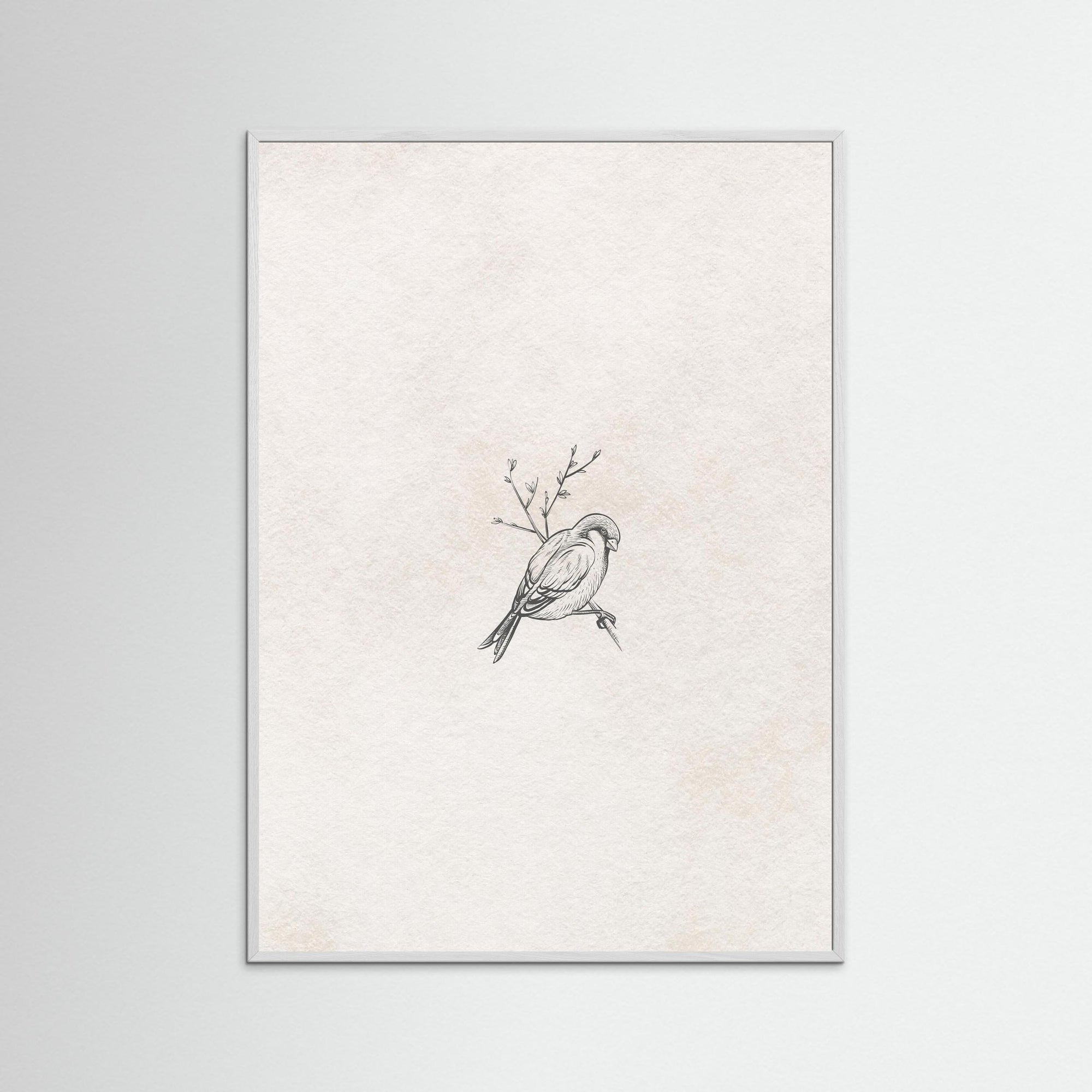 Bird on Tree Branch Art Print | Children's Room Decor White Wood