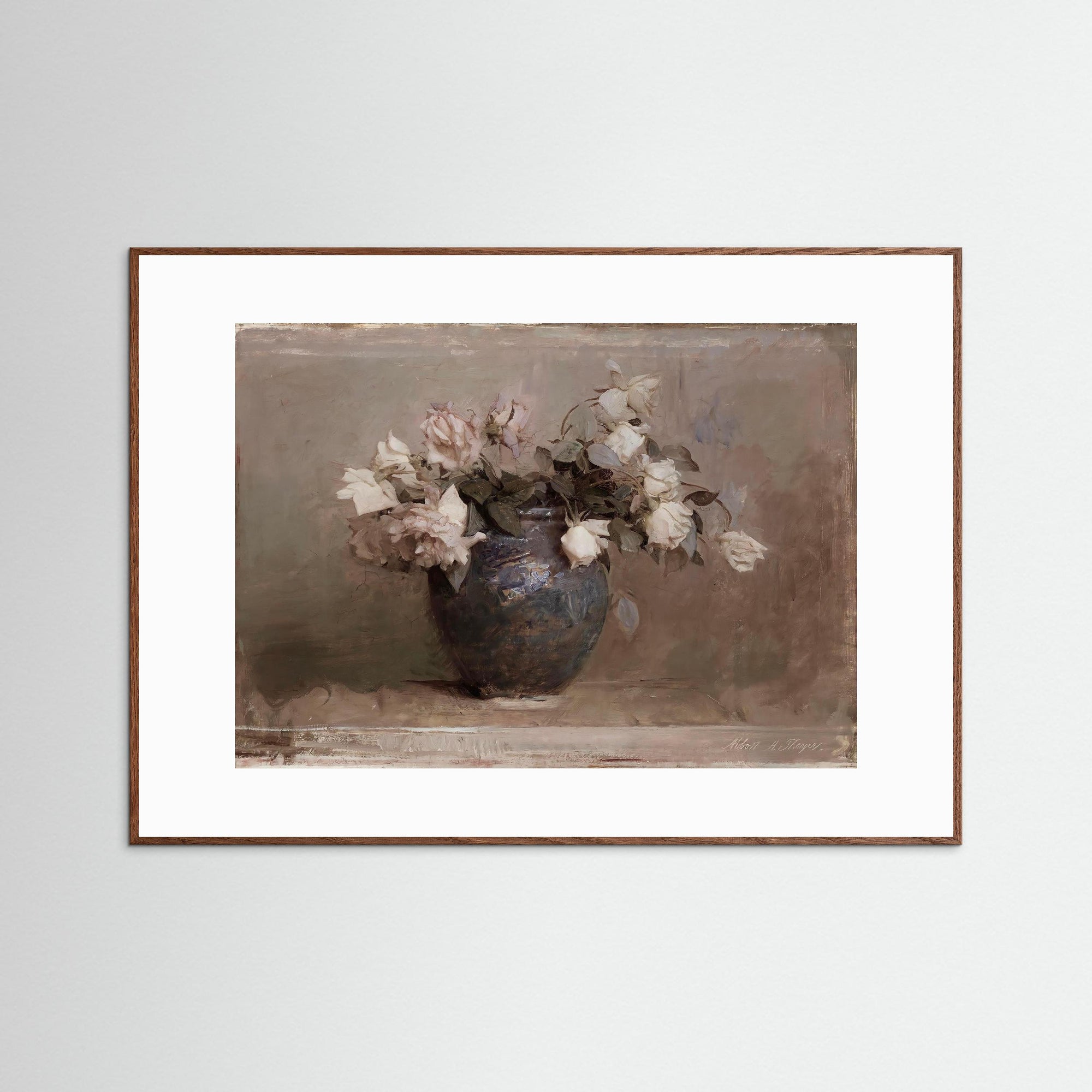 Vase of Roses Fine Art Print Oak Dark White