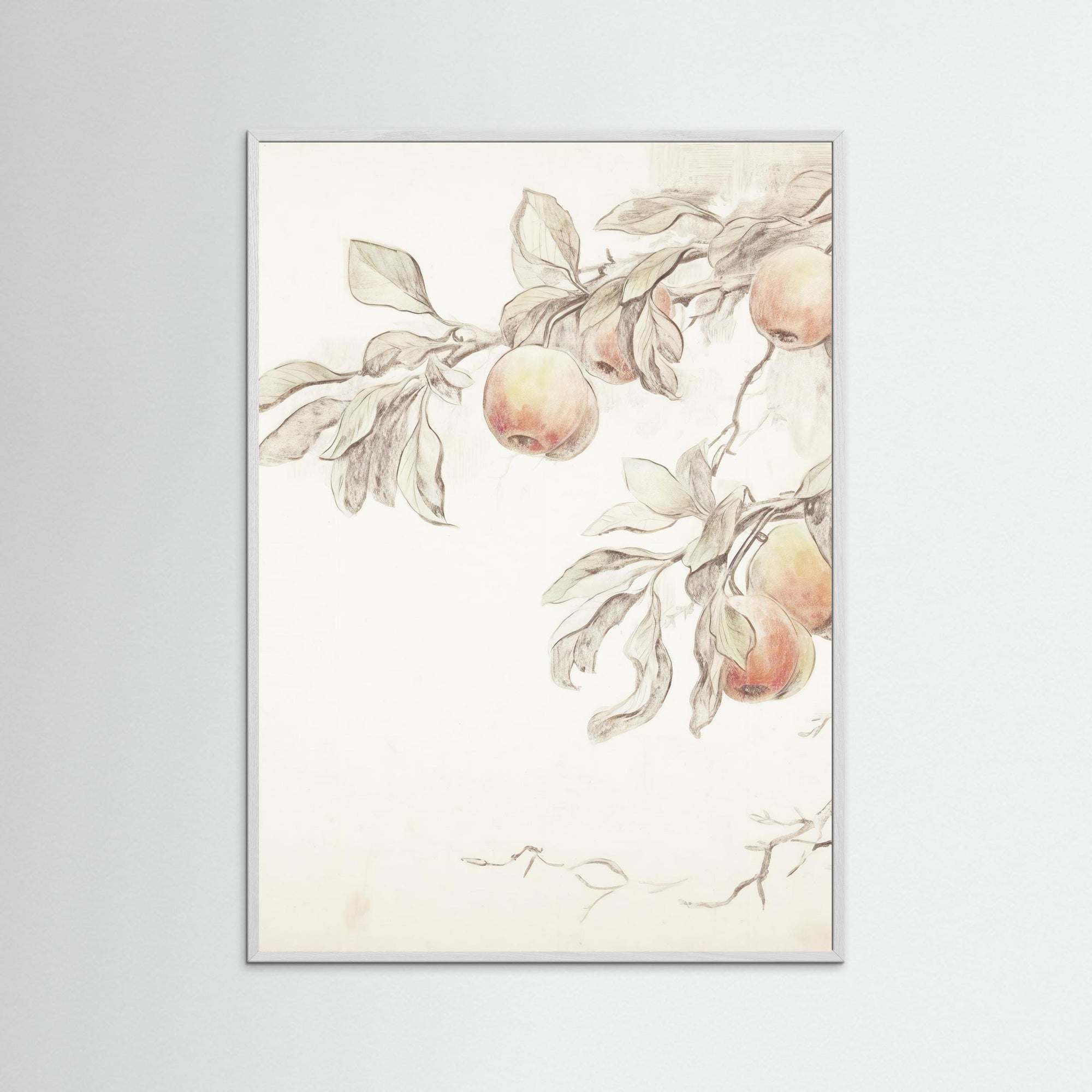 Peach Tree Botanical Art Print White Wood No border