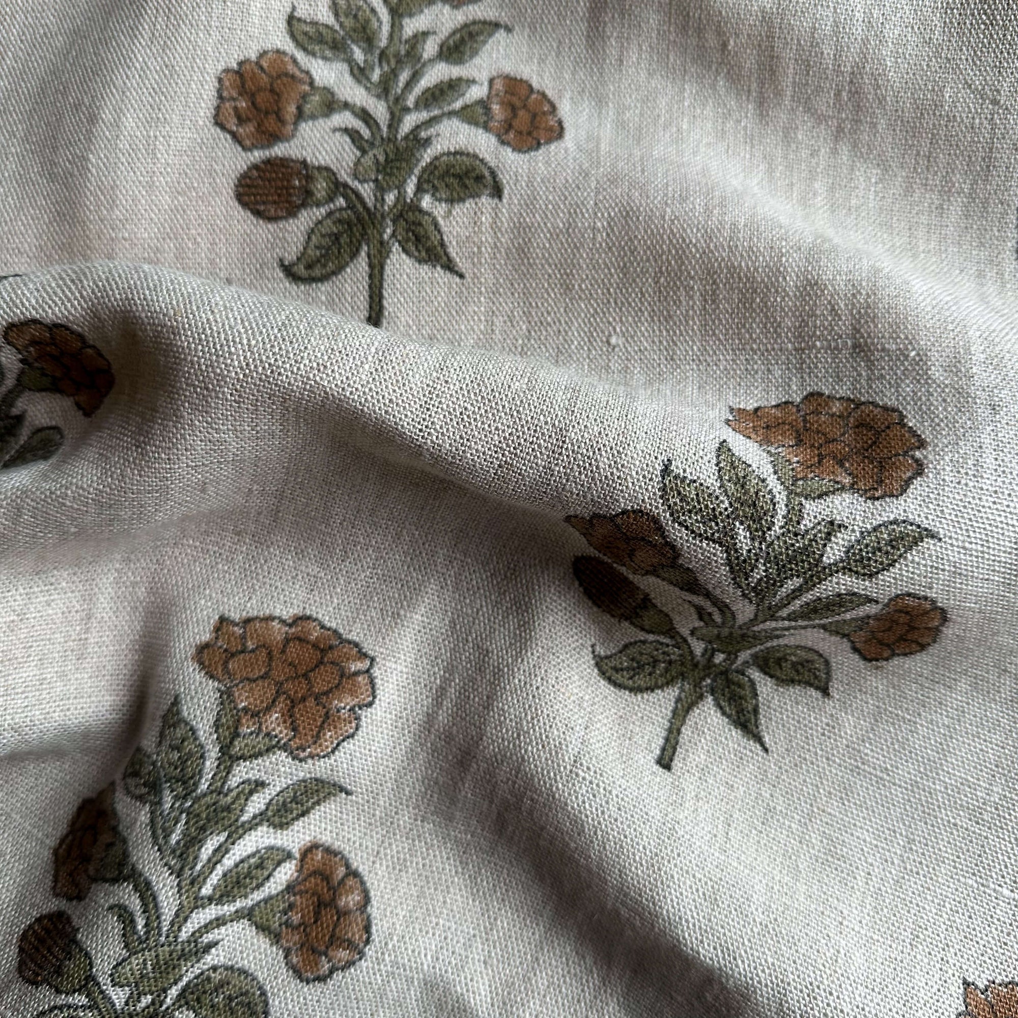 Margot Floral Block Printed Pillow Cover | Mustard, Green