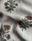 Margot Floral Block Printed Pillow Cover | Mustard, Green