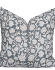 Estelle Floral Block Printed Pillow Cover | Blue, Mustard