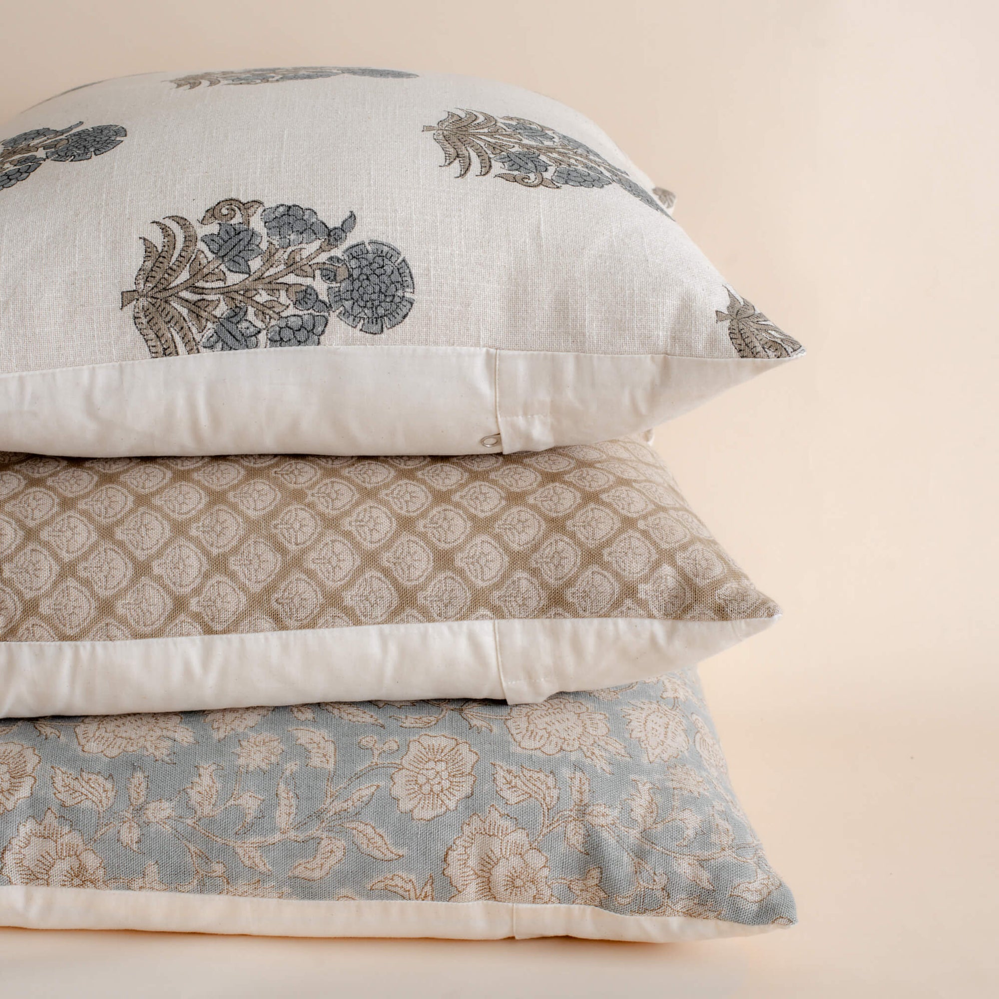 Ivy Floral Block Printed Pillow Cover | Blue