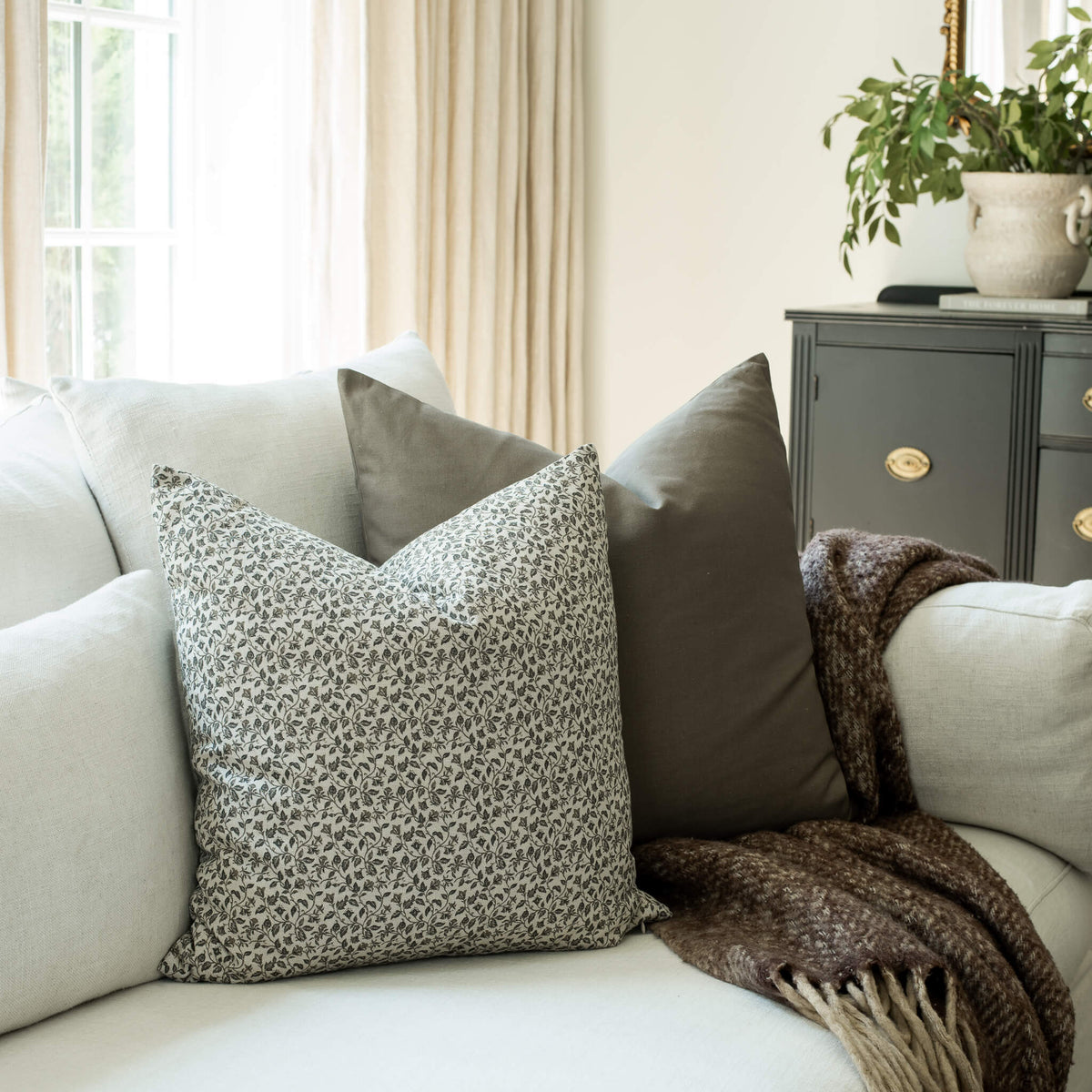 Camille Neutral Botanical Pillow Cover