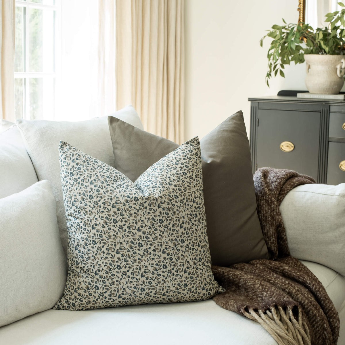 Adeline Blue Floral Pillow Cover