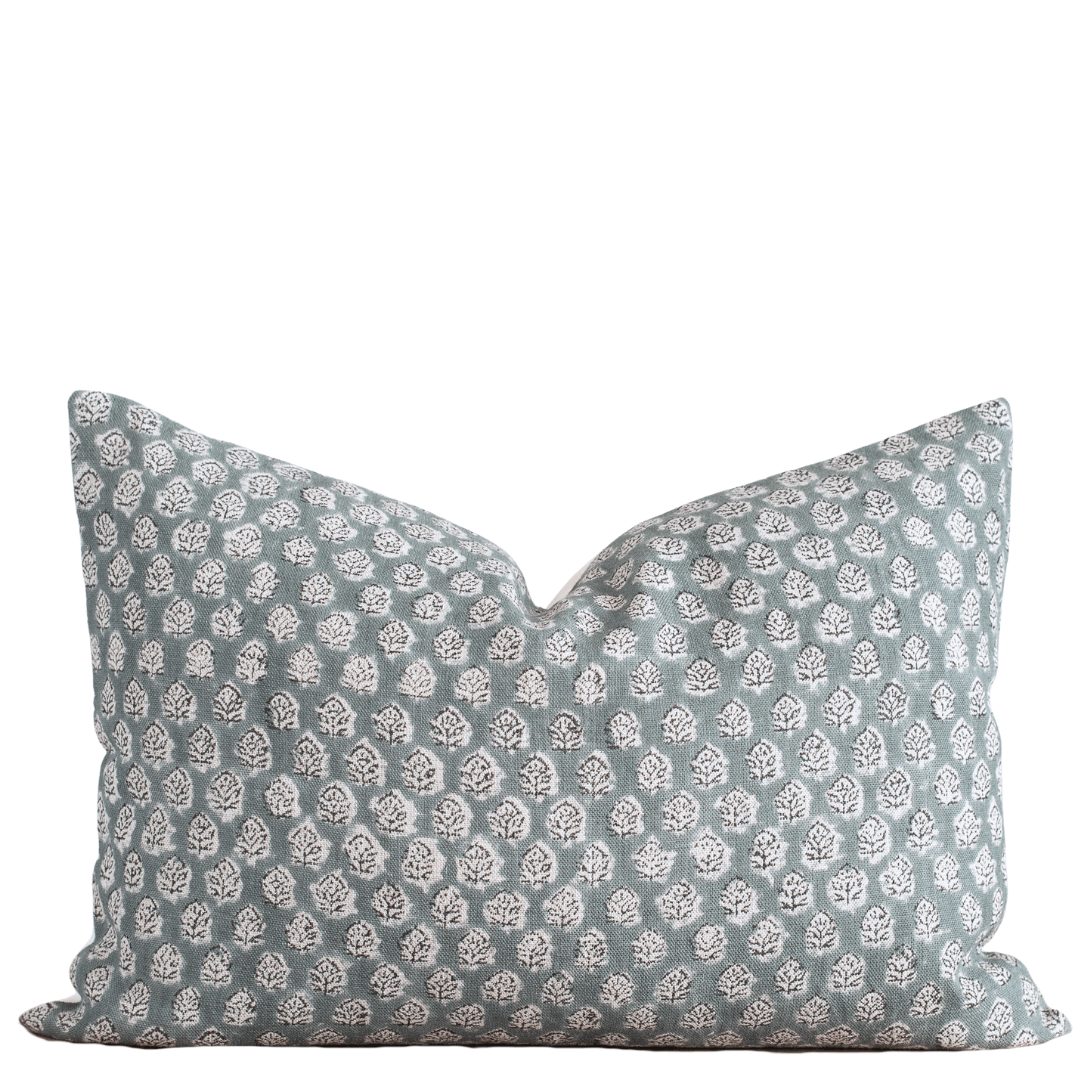 Luna Floral Block Printed Pillow Cover | Teal | Lumbar