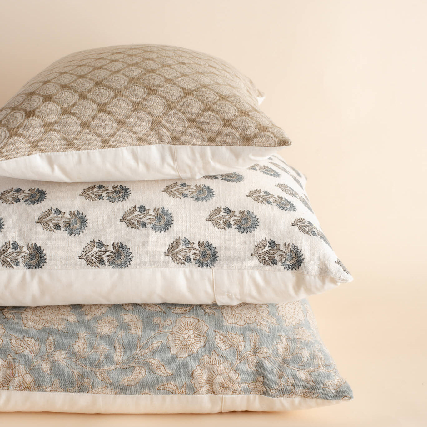 Ayla Floral Block Printed Pillow Cover | Mustard | Lumbar