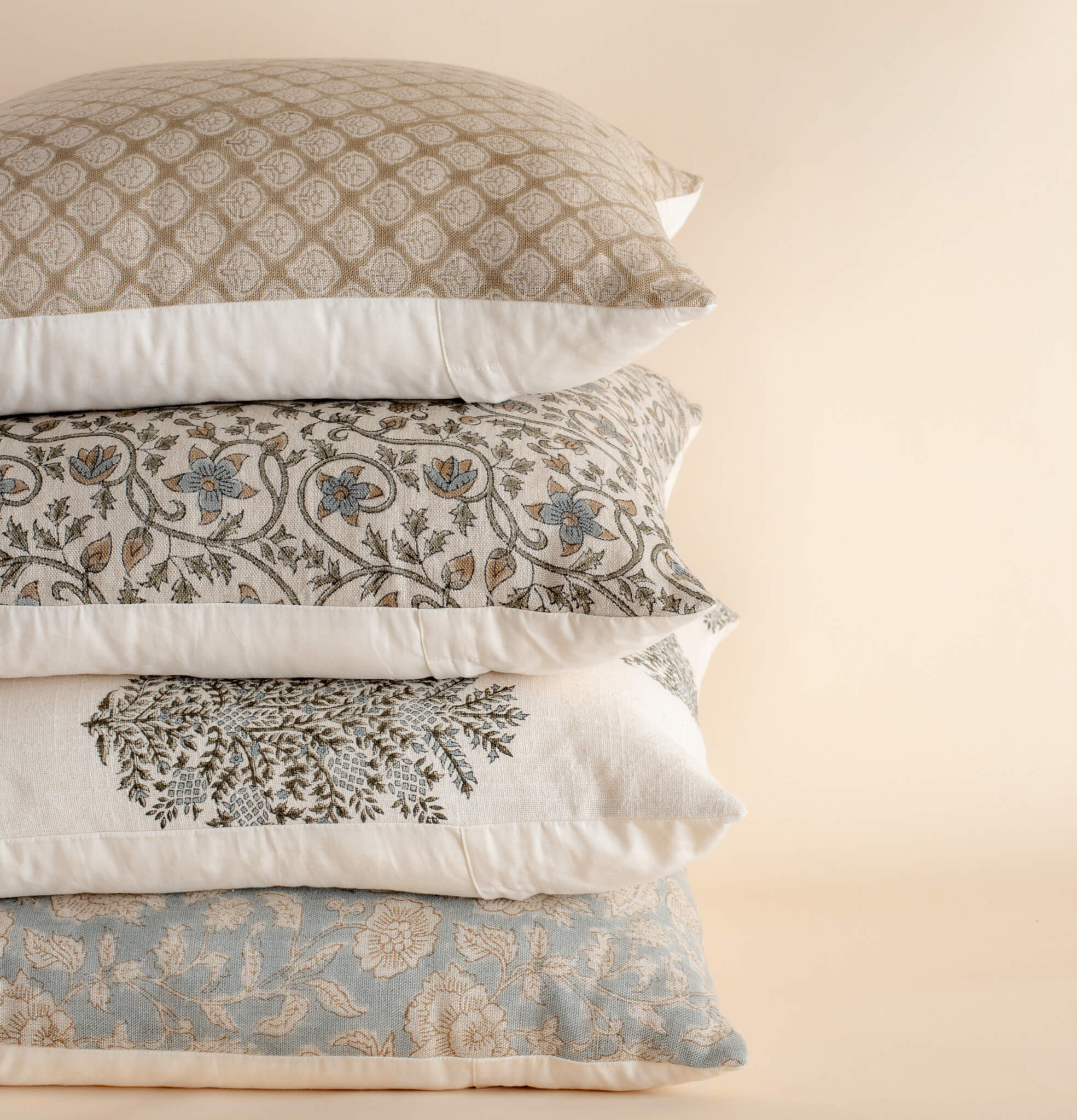 Vanya Floral Block Printed Pillow Cover | Blue, Green