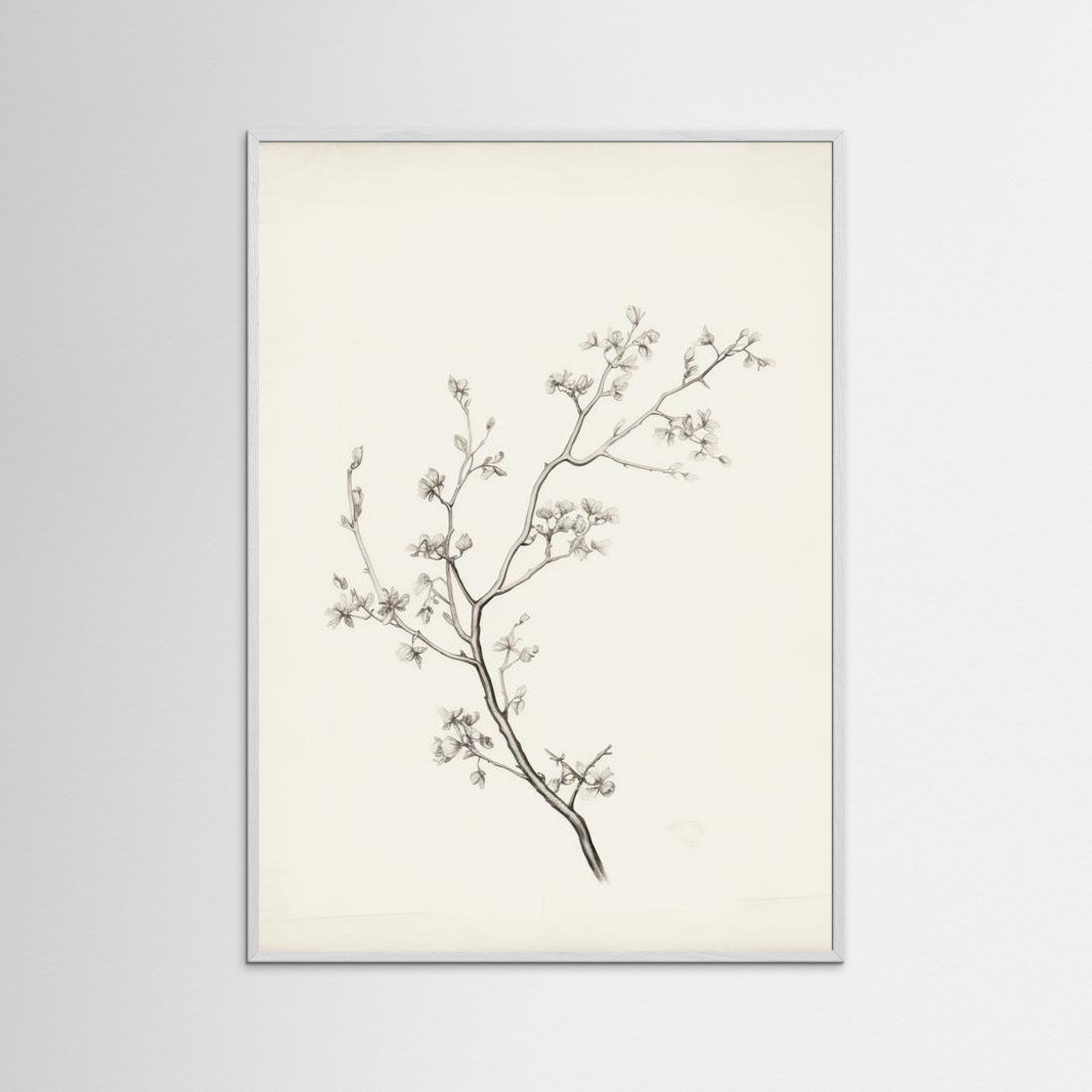 Floral Branch Sketch Wall Art White Wood No border