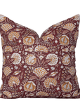 Lena Floral Block Printed Pillow Cover | Burgundy, Mustard, Rosy Brown