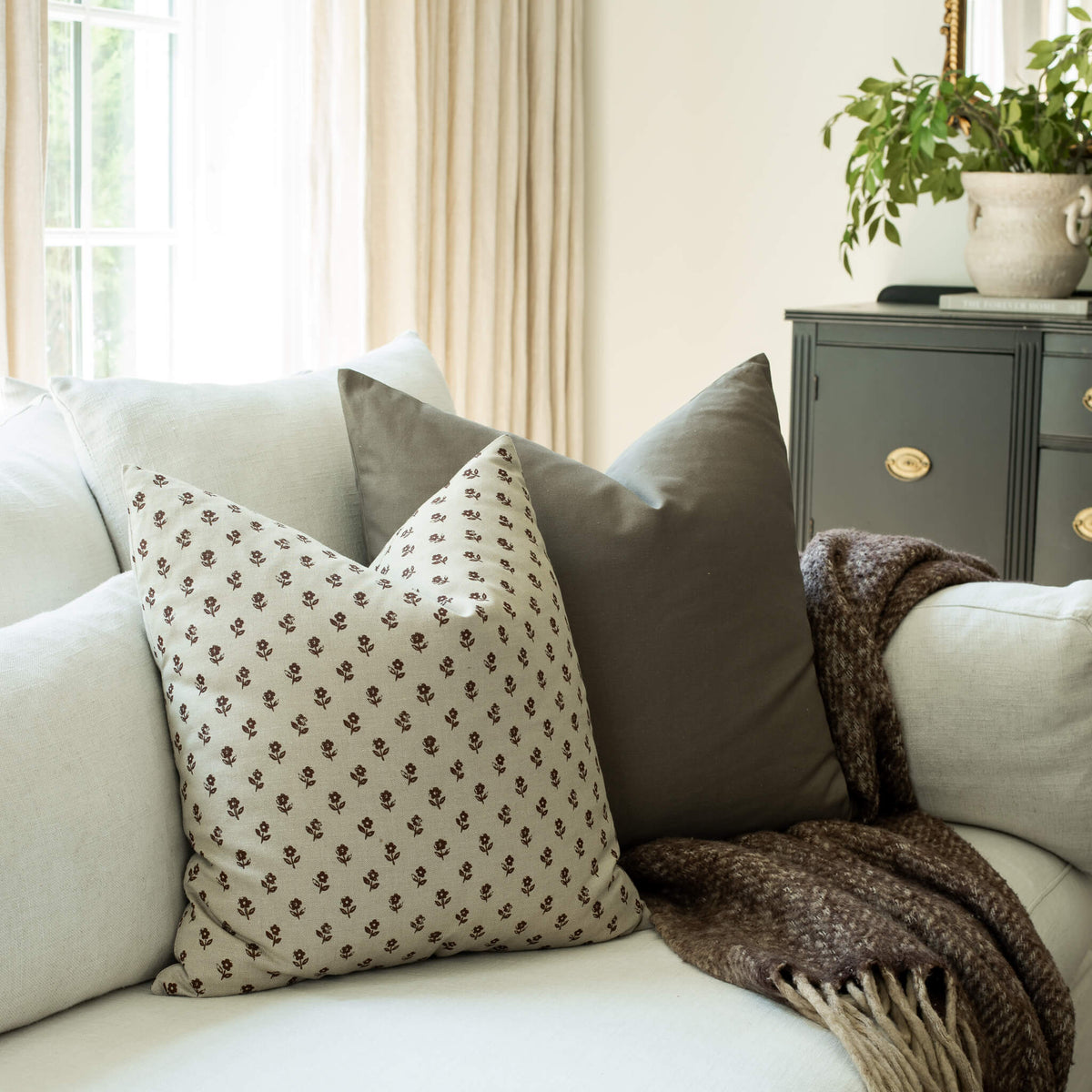 Leme Taupe Cotton Pillow Cover