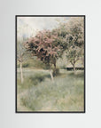 Antique Blossom Tree Field Vintage Wall Art Black Wood No border