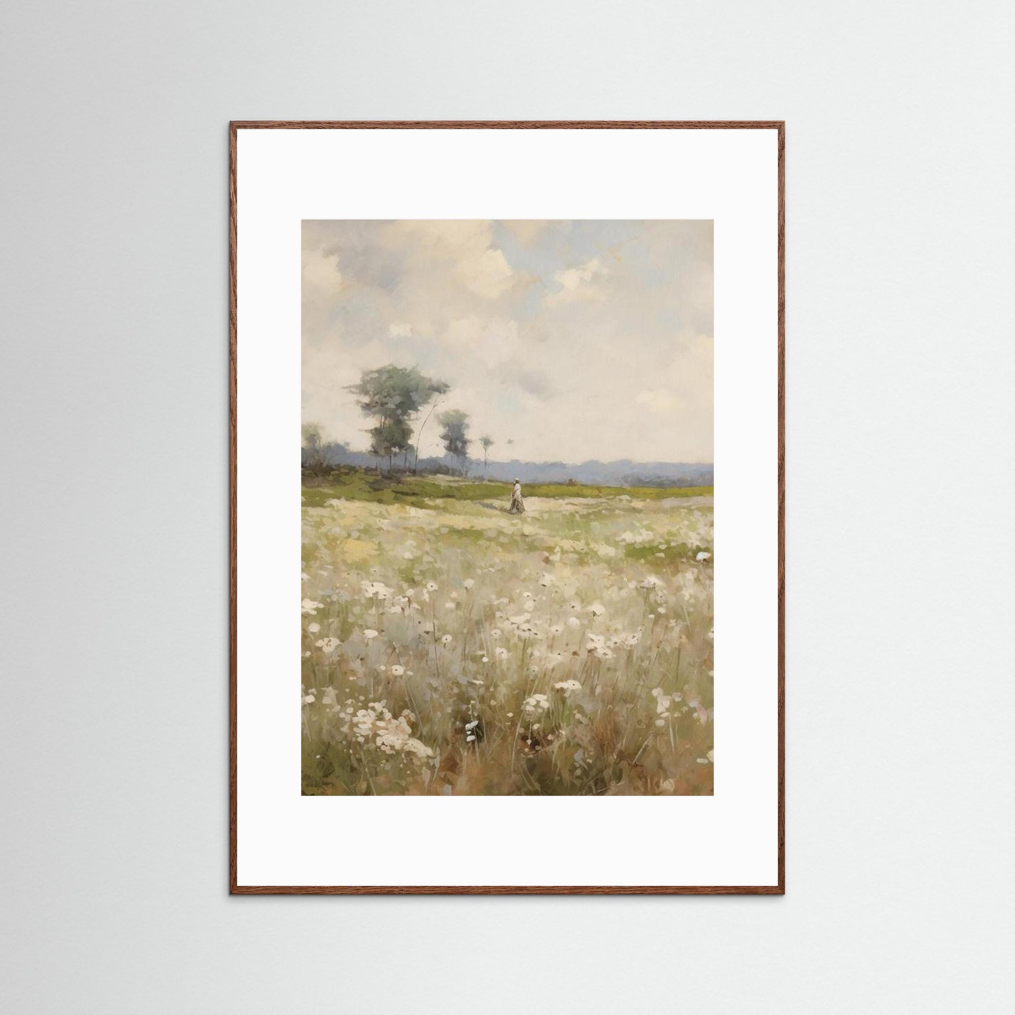 Countryside Field Landscape Art Print Oak Dark White