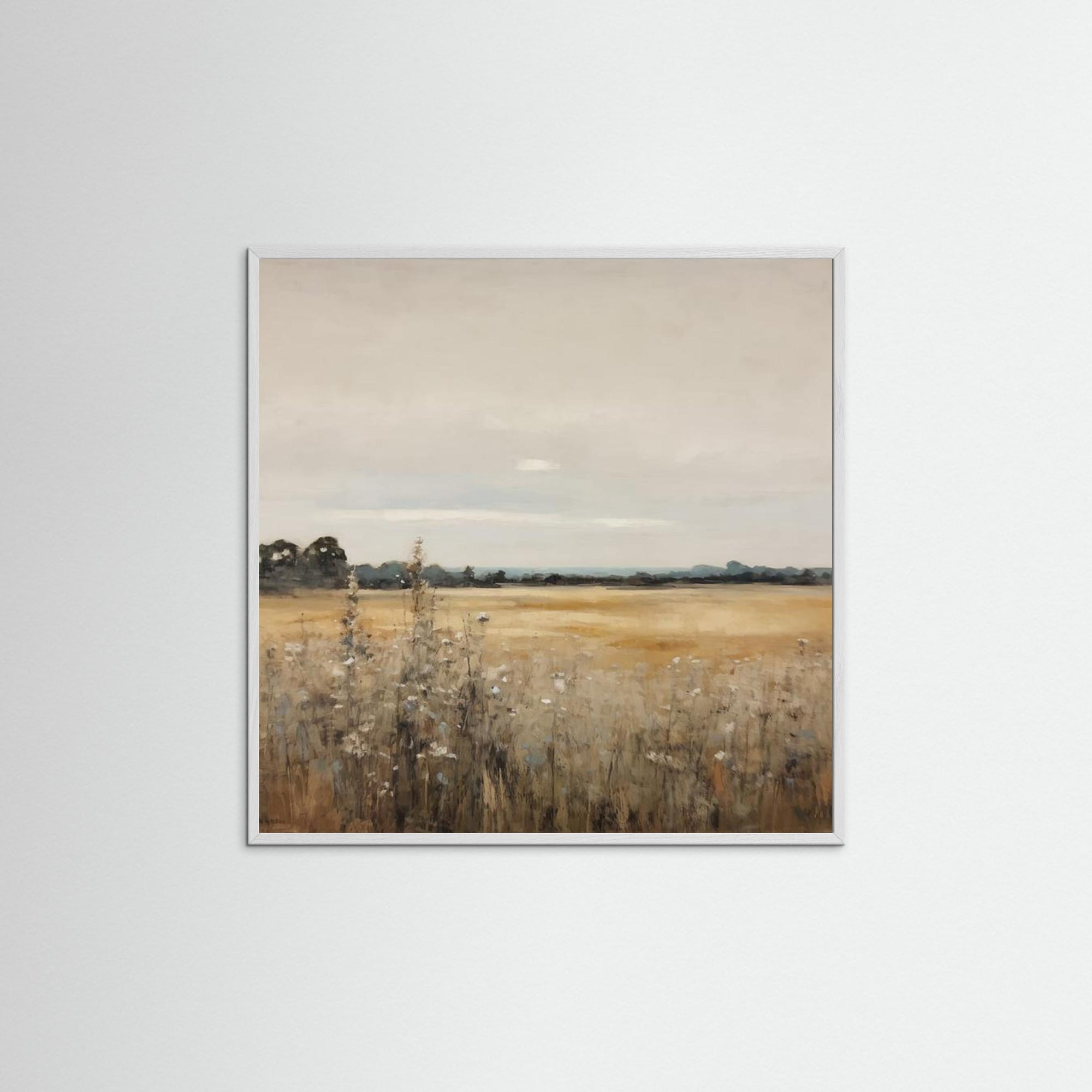 Neutral Field Landscape Art Print White Wood No border