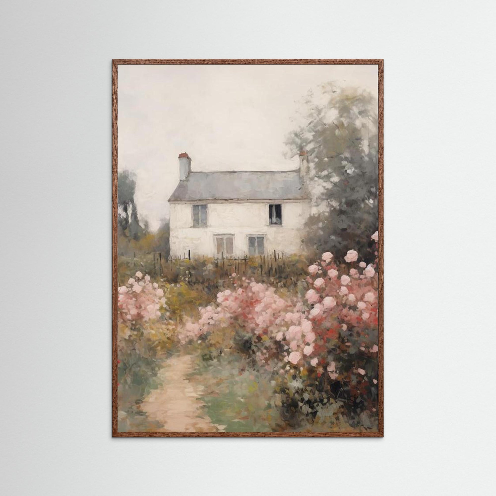Rustic Cottage Landscape Fine Art Print Oak Dark No border