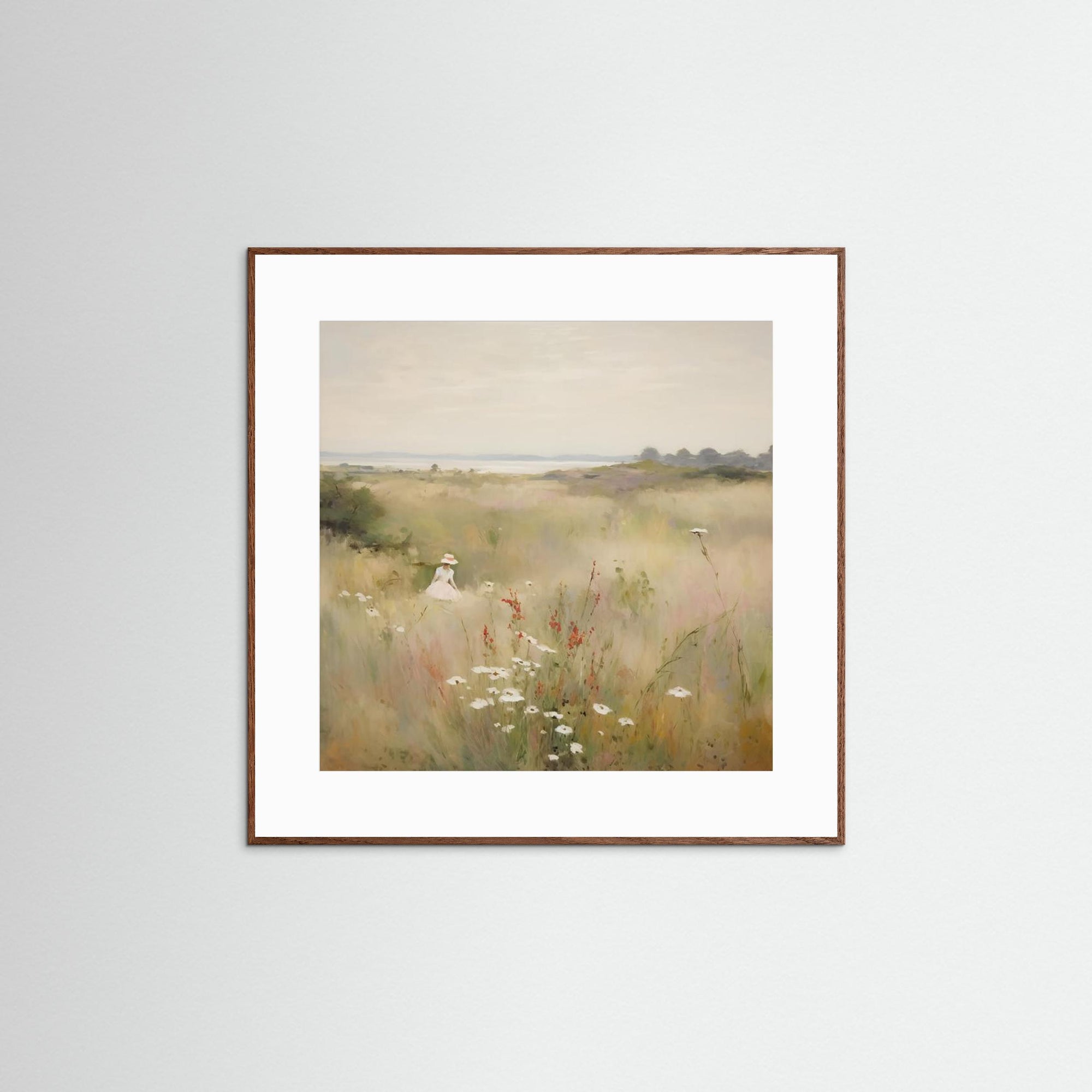 Countryside Wildflower Gathering Fine Art Print Oak Dark White