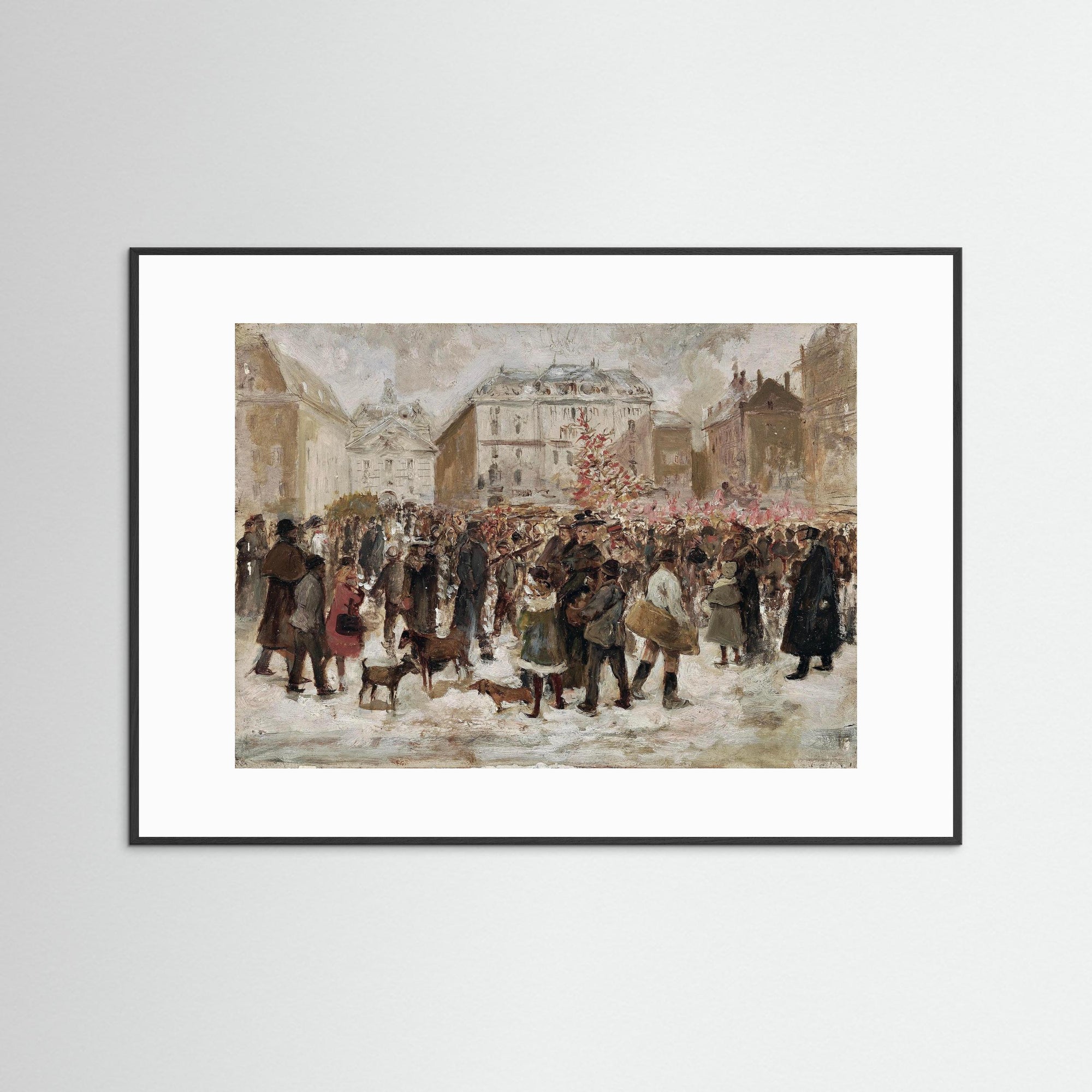 Vintage Parisian Street Scene Art Print Black Wood White