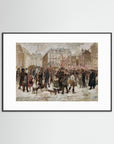 Vintage Parisian Street Scene Art Print Black Wood White