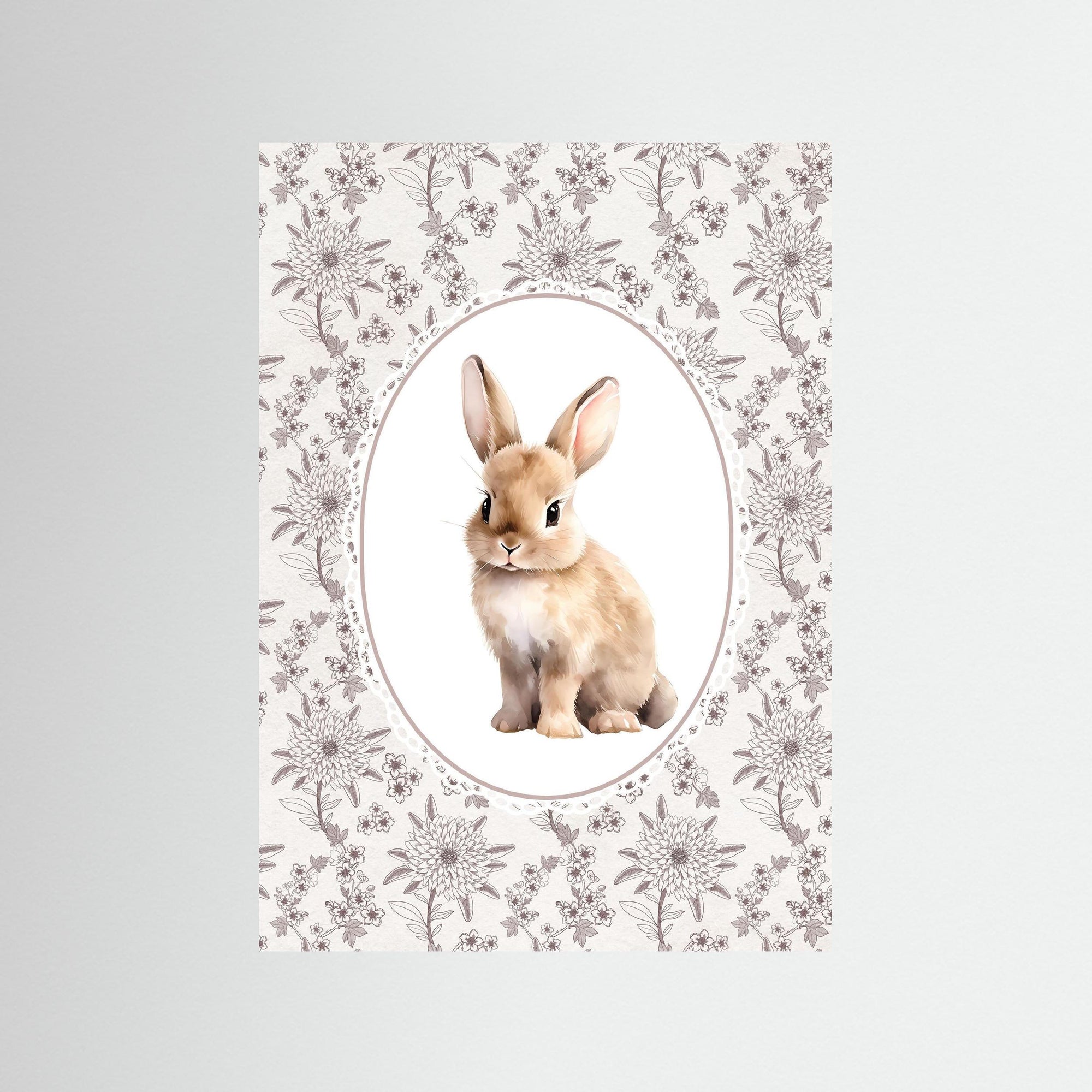Vintage Style Botanical Bunny Art | Children's Room Decor No Frame