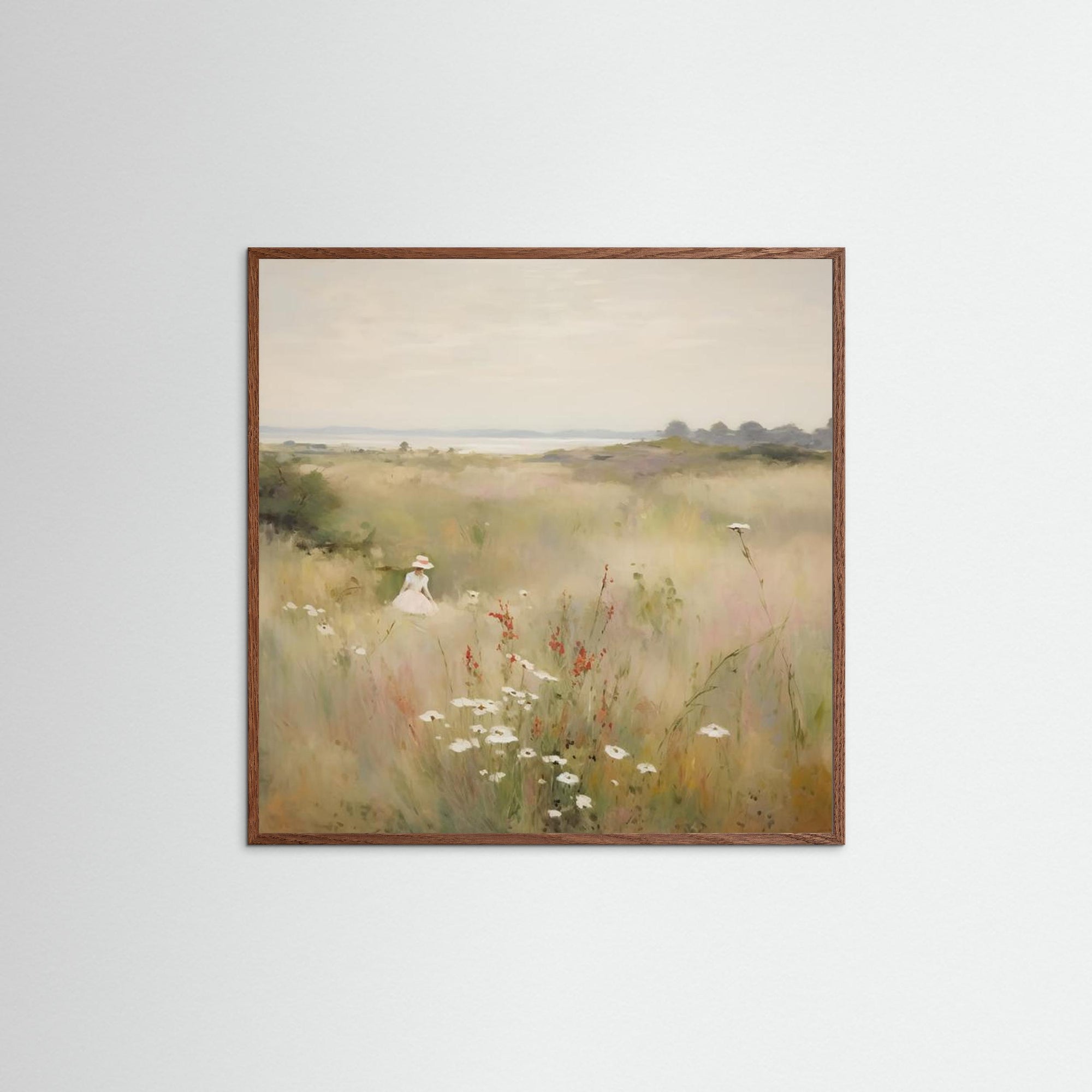 Countryside Wildflower Gathering Fine Art Print Oak Dark No border