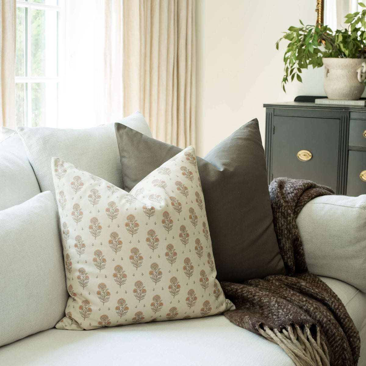 Anais Peach Floral Pillow Cover
