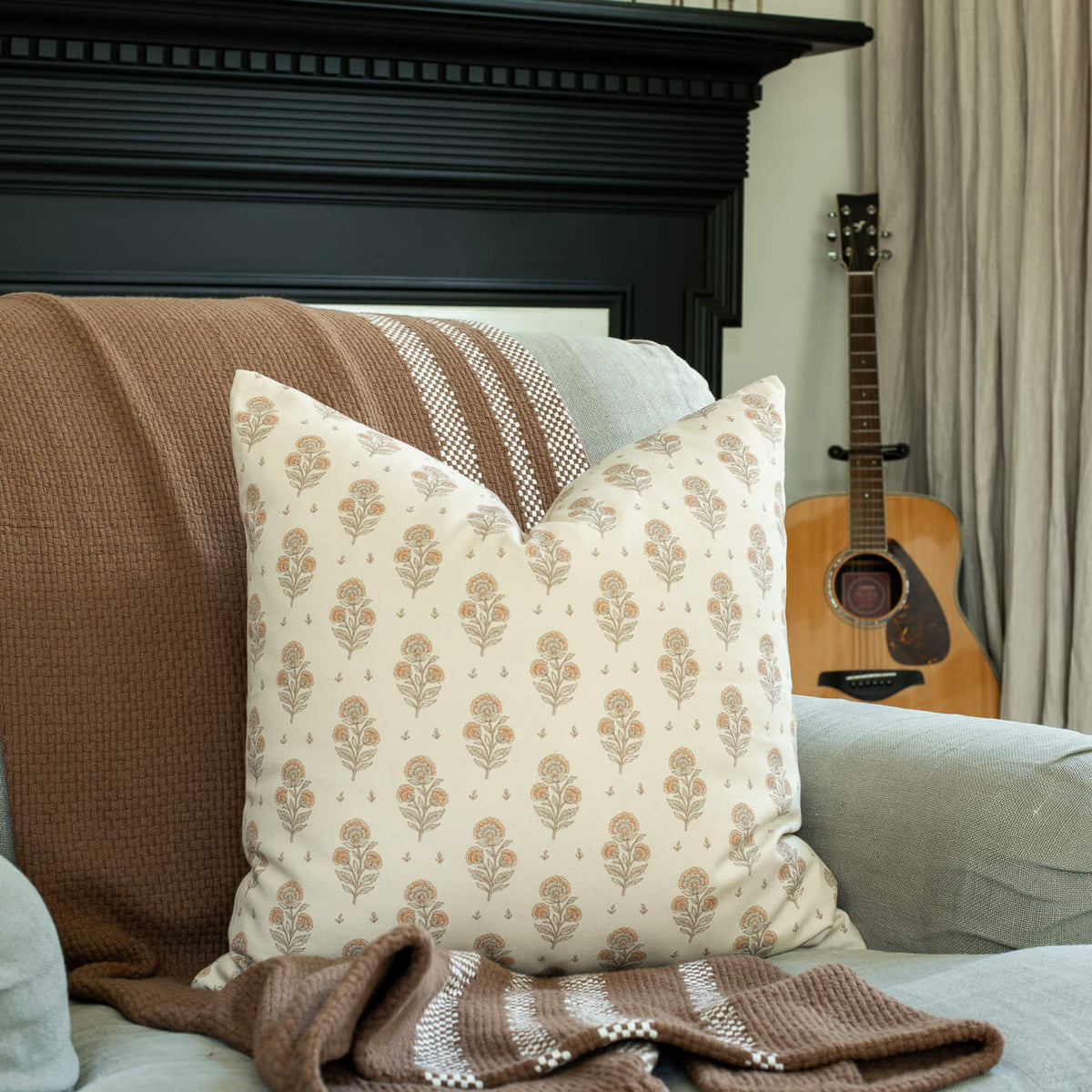 Anais Peach Floral Pillow Cover