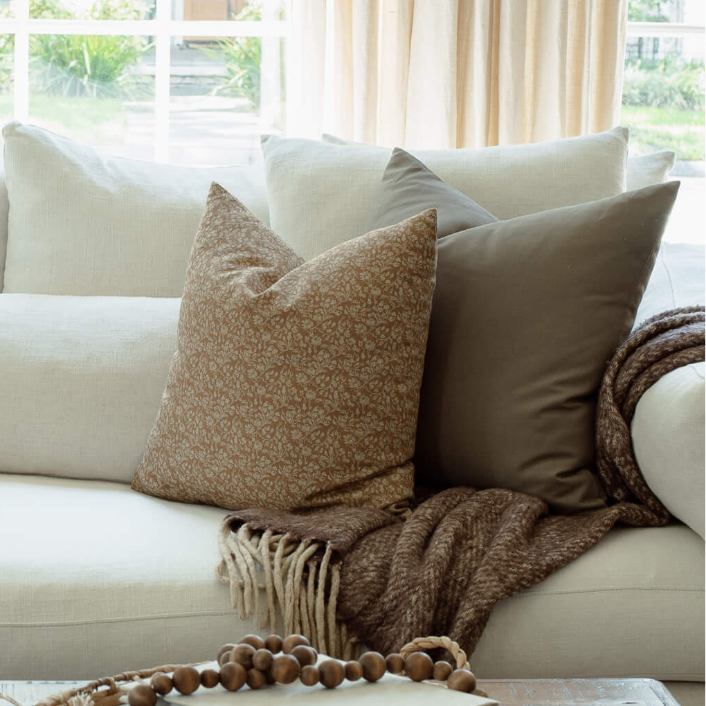 Louisa Brown Floral Pillow Cover