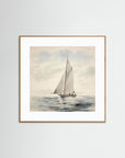 Soft Neutral Ocean Sailboat Print Oak Nature White