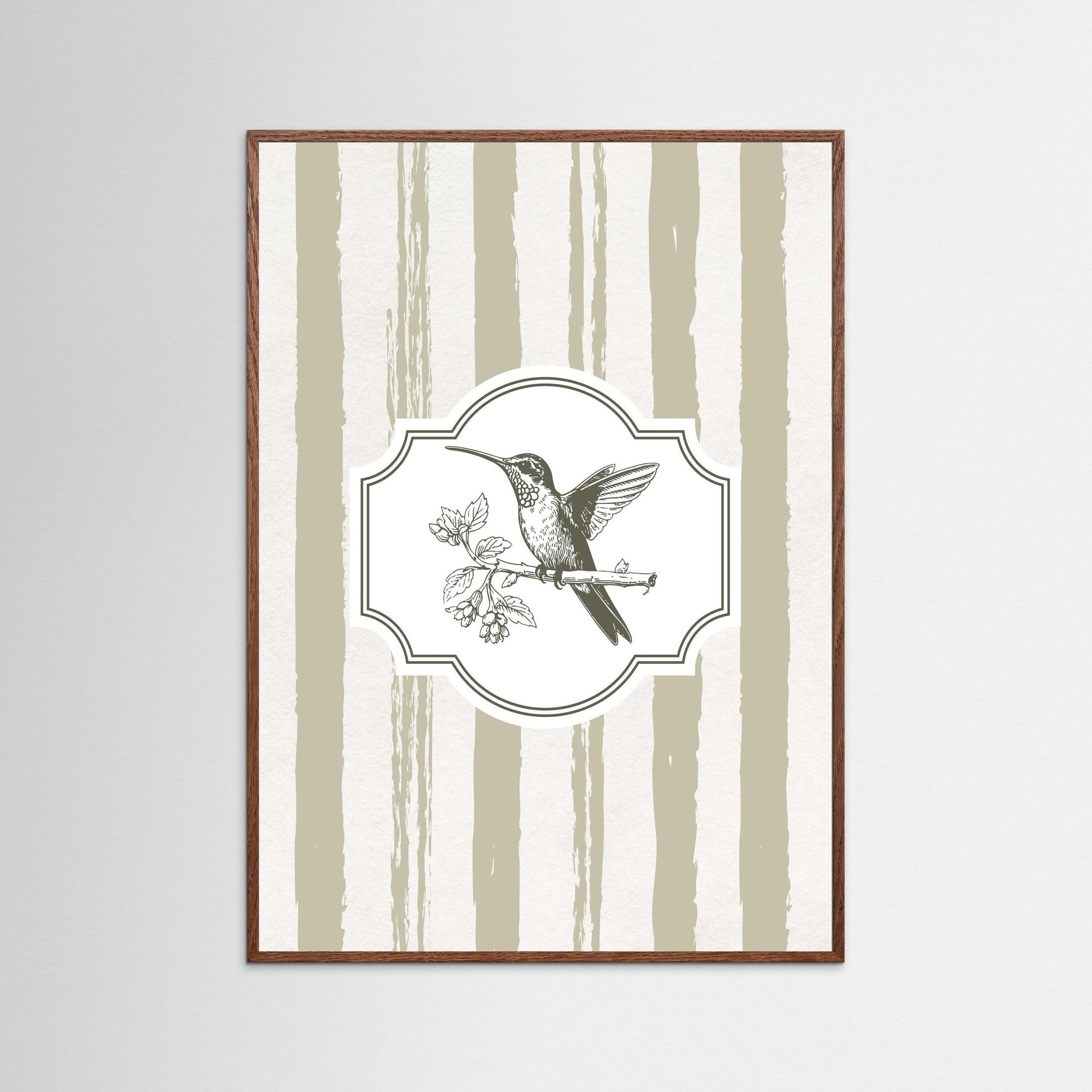 Hummingbird Wall Art | Botanical Nature Art Print Oak Dark