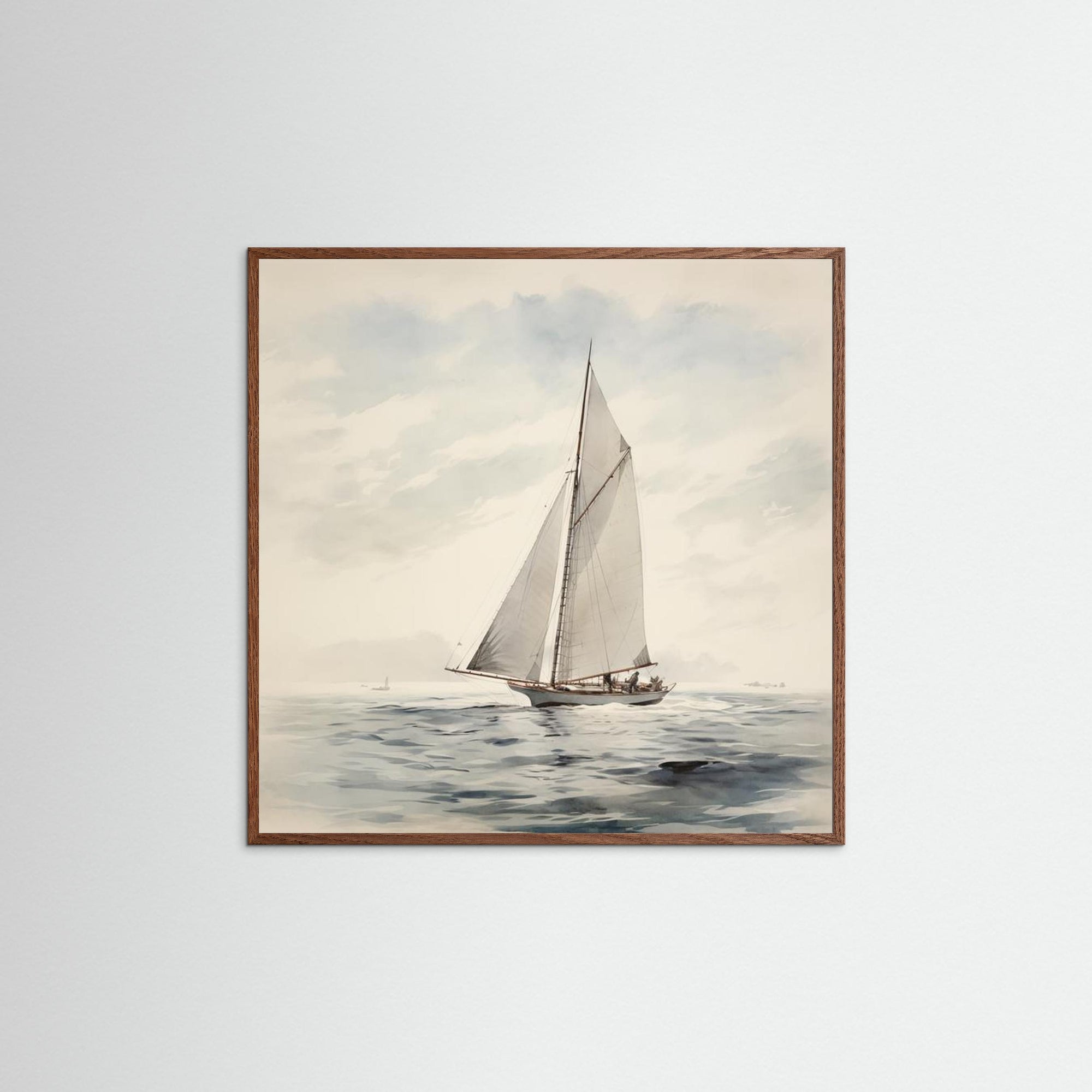 Soft Neutral Ocean Sailboat Print Oak Dark No border