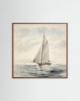 Soft Neutral Ocean Sailboat Print Oak Dark No border