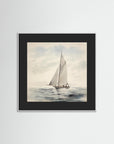 Soft Neutral Ocean Sailboat Print White Wood Black