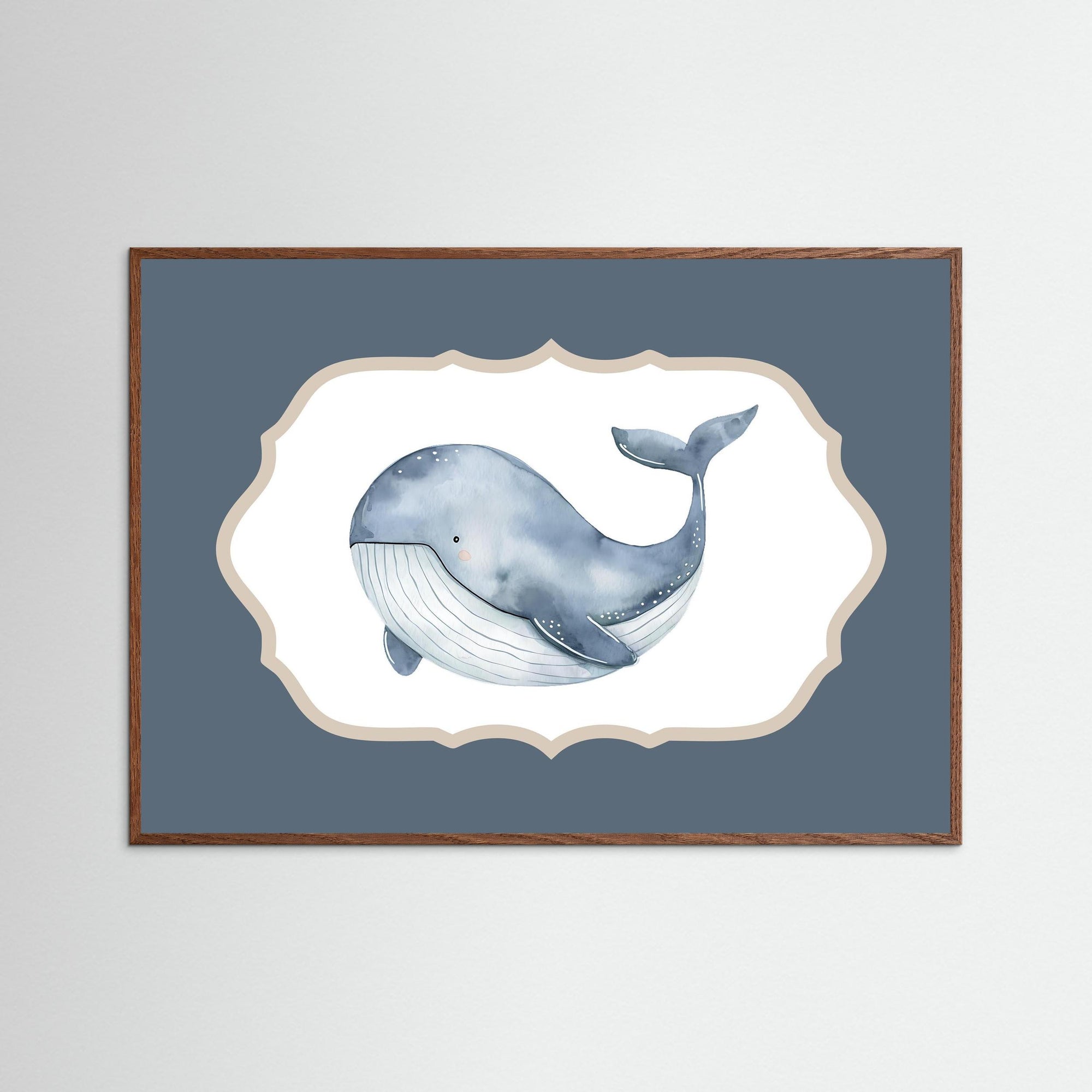 Blue Whale Watercolor Art | Kids Room &amp; Nursery Decor Oak Dark