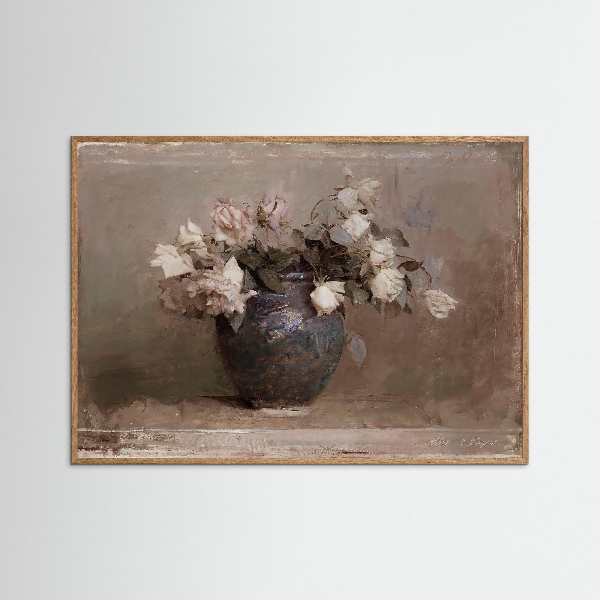 Vase of Roses Fine Art Print Oak Nature No border