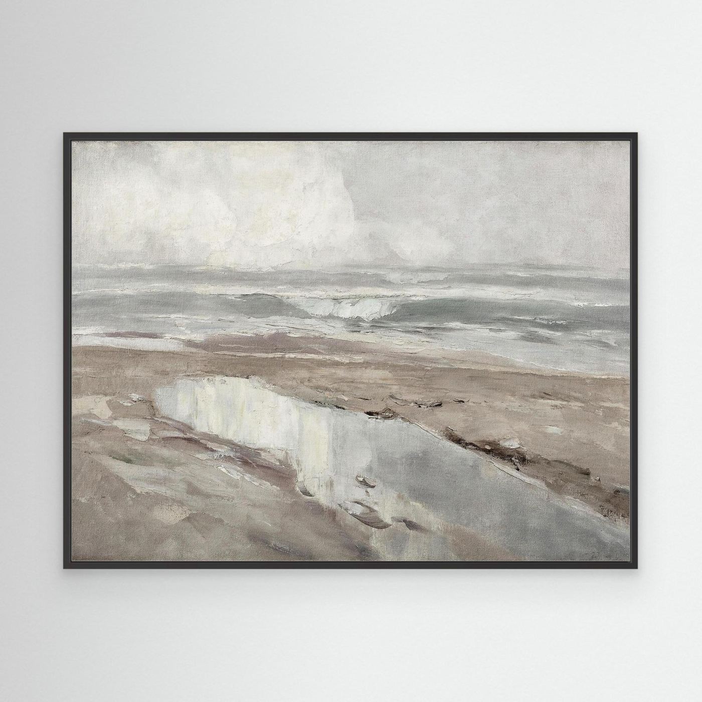 Large Coastal Water Canvas Painting | Beach Landscape Wall Art Black