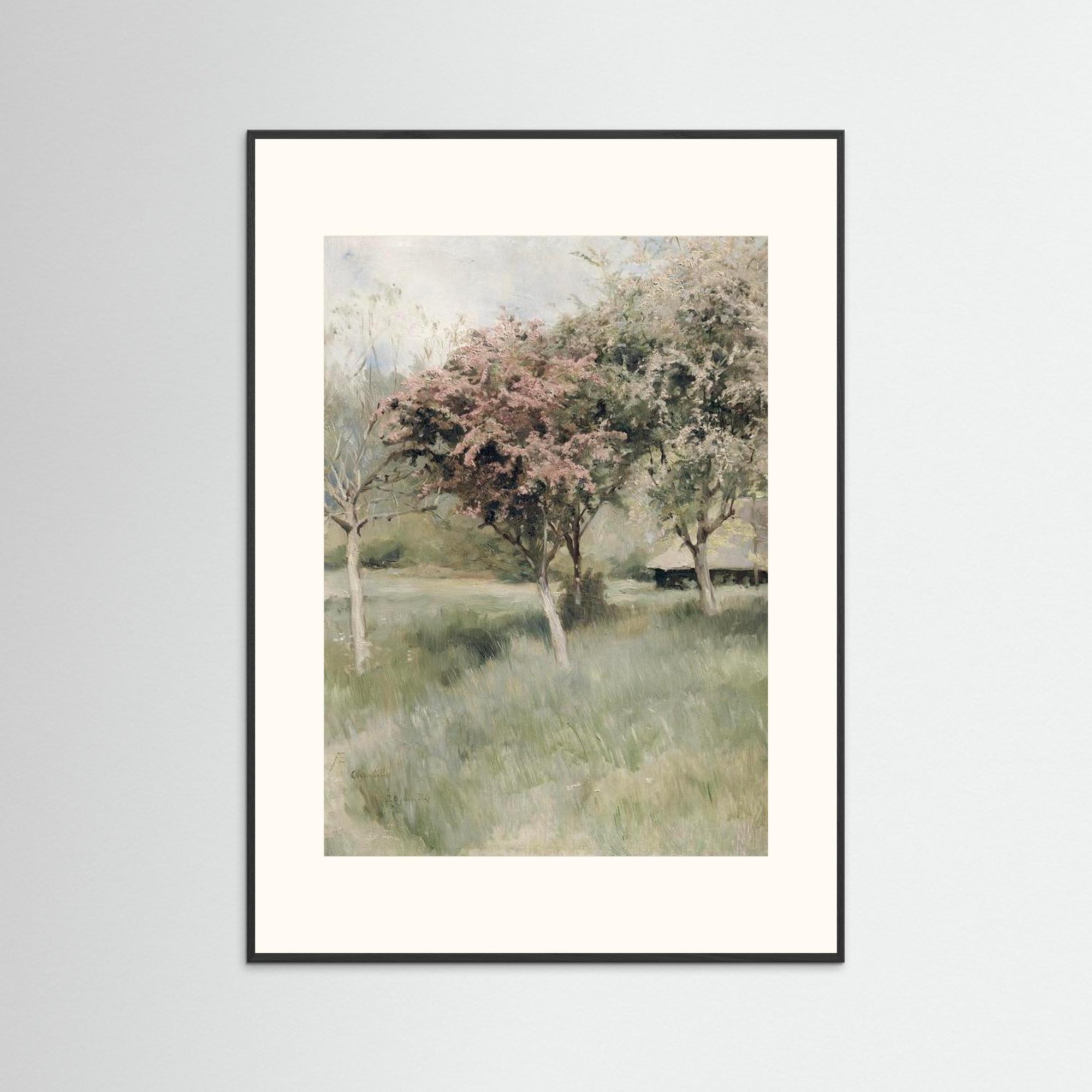 Antique Blossom Tree Field Vintage Wall Art Black Wood Freja