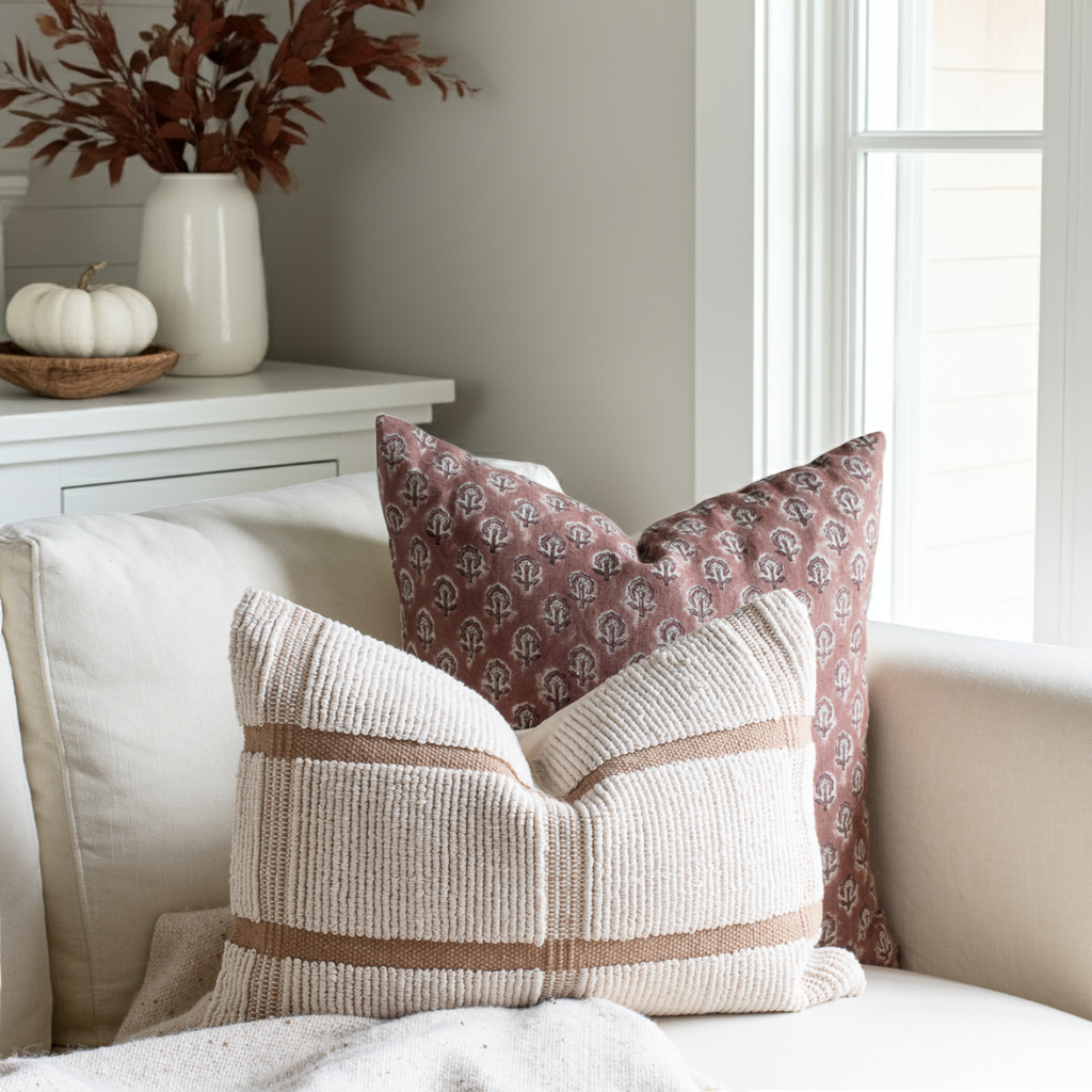 Kay Floral Block Printed Pillow Cover | Rust