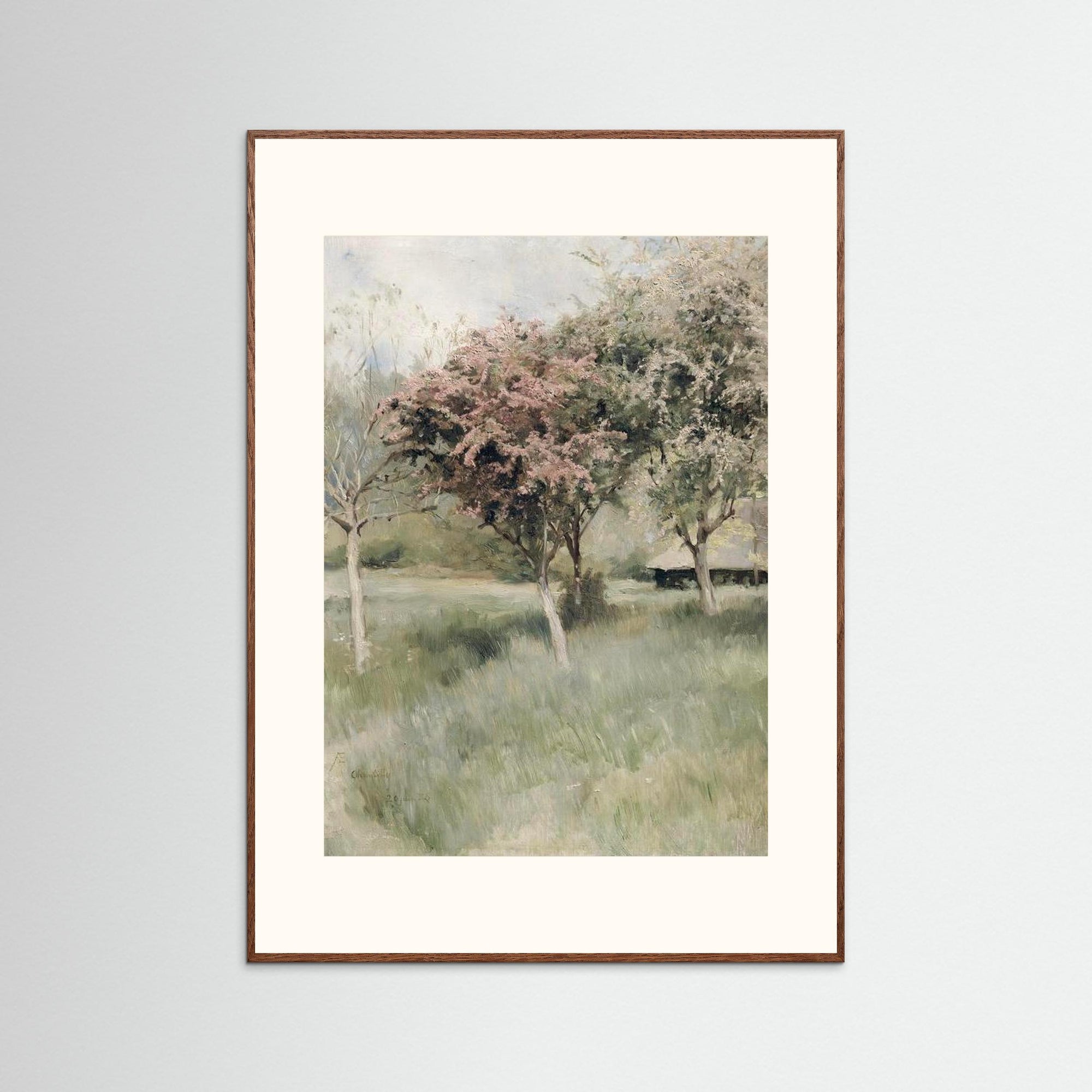 Antique Blossom Tree Field Vintage Wall Art Oak Dark Freja