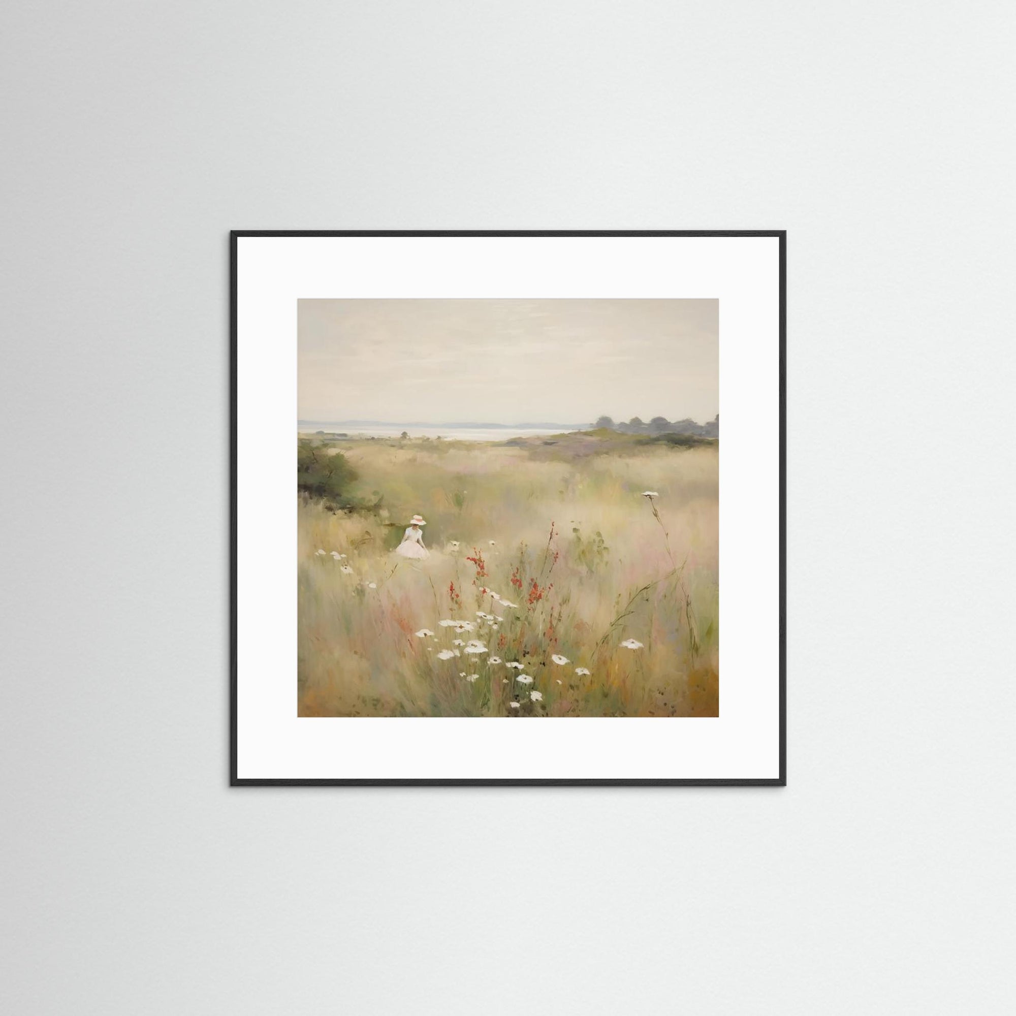 Countryside Wildflower Gathering Fine Art Print Black Wood White