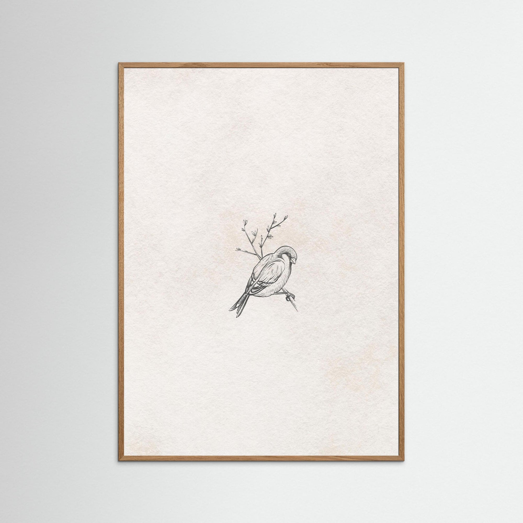Bird on Tree Branch Art Print | Children's Room Decor Oak Nature