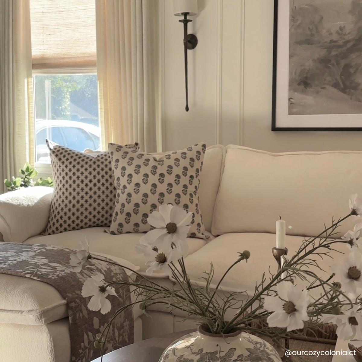Lark Floral Block Printed Pillow Cover | Blue