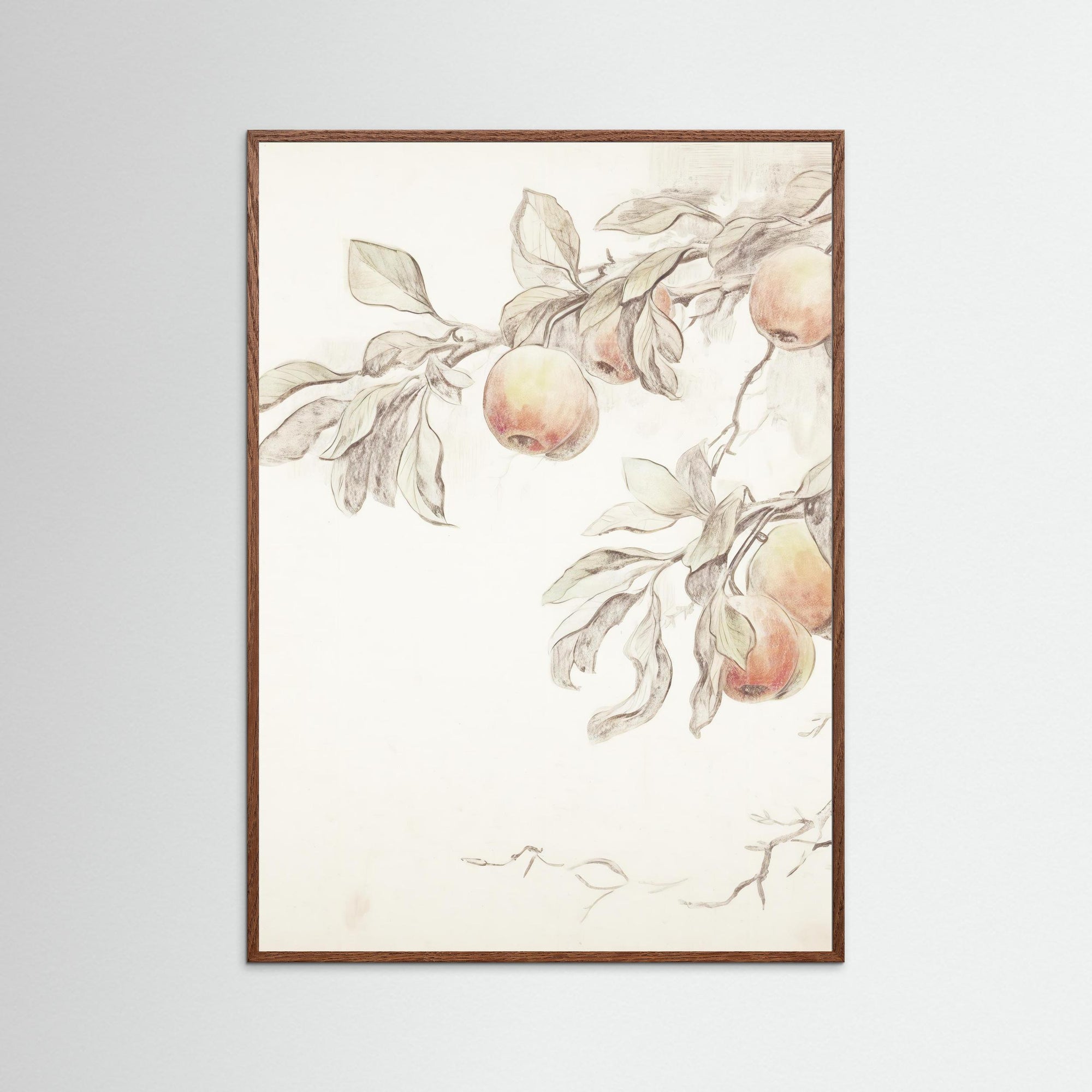 Peach Tree Botanical Art Print Oak Dark No border