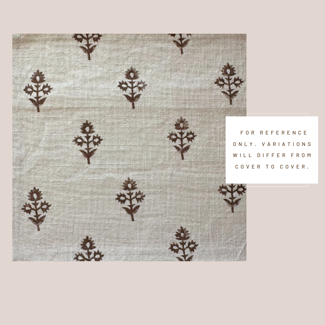 ** ARTISAN VARIATION ** Mia Floral Block Printed Pillow Cover | Brown