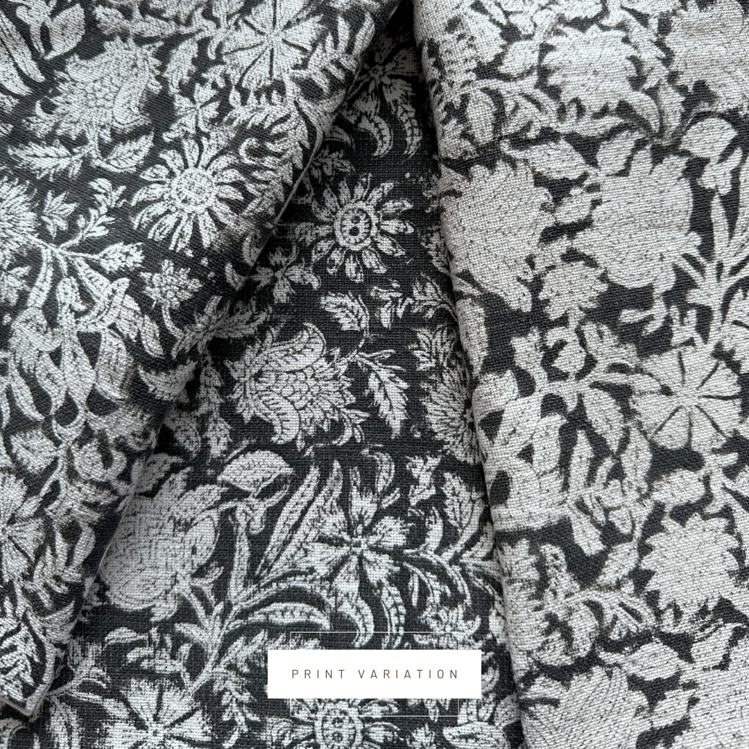 Burgos Floral Block Printed Pillow Cover | Black | Lumbar