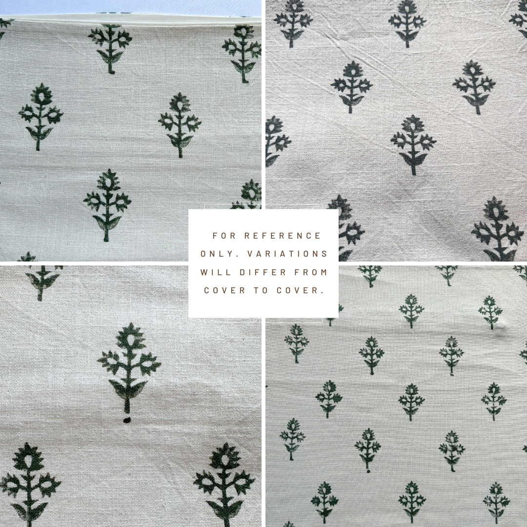 ** ARTISAN VARIATION ** Mia Floral Block Printed Pillow Cover | Forest Green