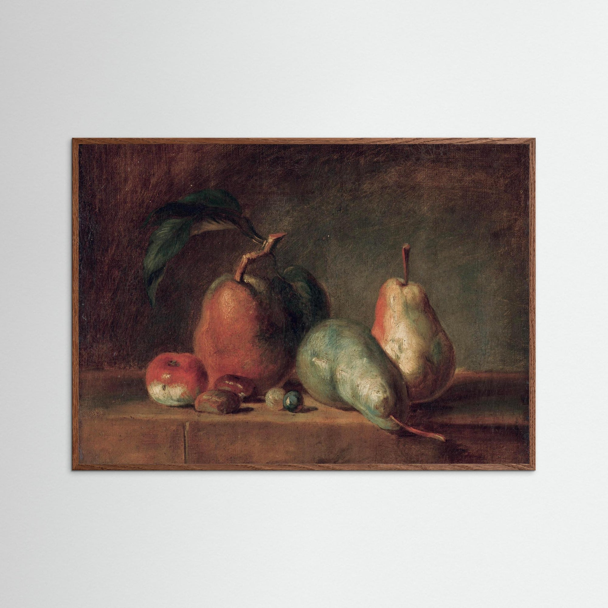 Pears Still Life Painting Art Print Oak Dark No border