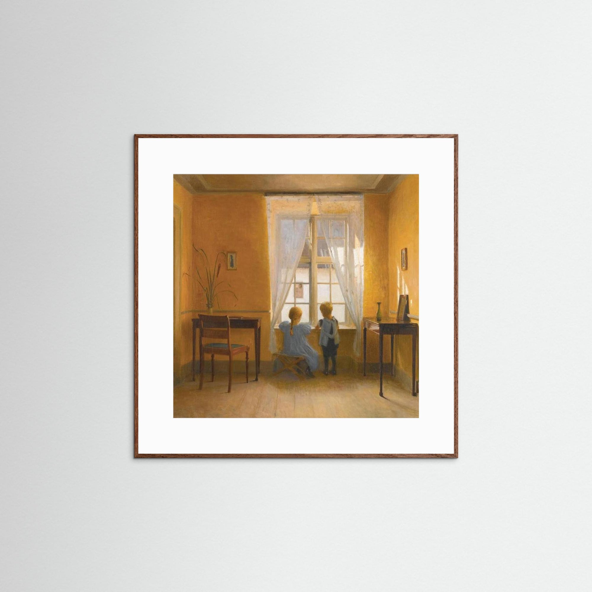 Timeless Childhood Window Scene Artwork 50 x 50 cm 19 x 19″ Oak Dark White